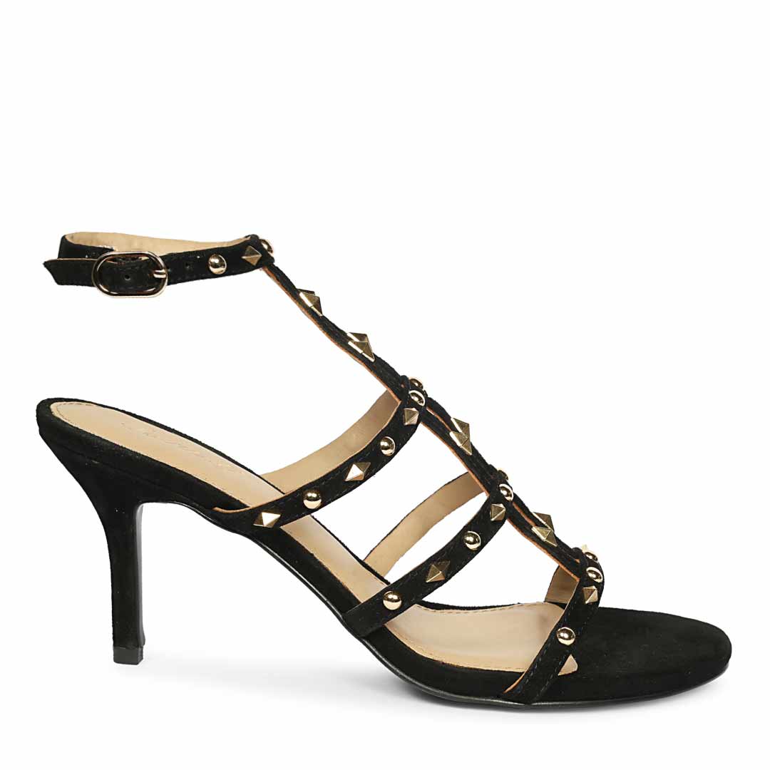 Saint Quenel Black Leather Studded Stilettos