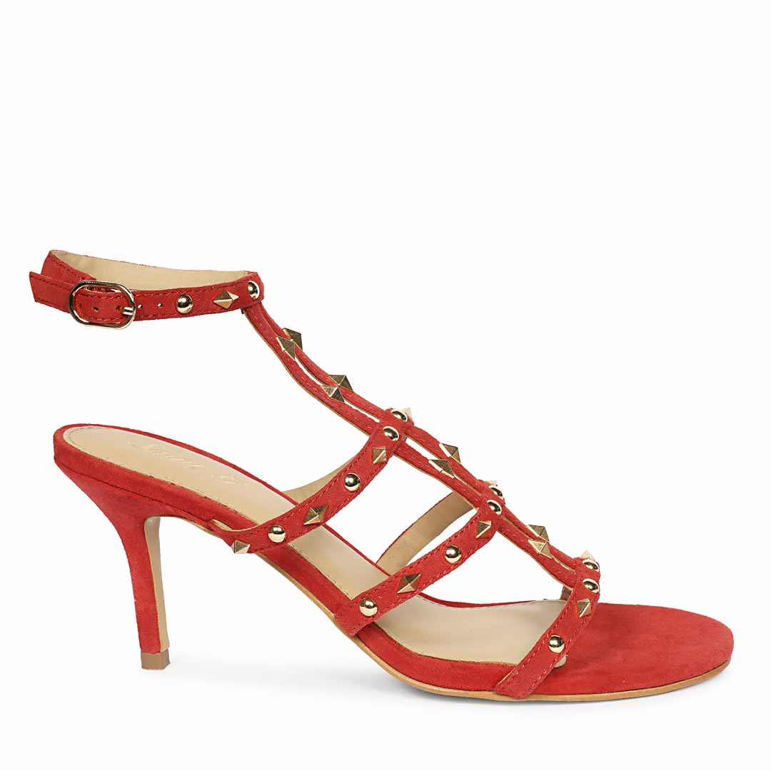 Saint Quenel Red Leather Studded Stilettos
