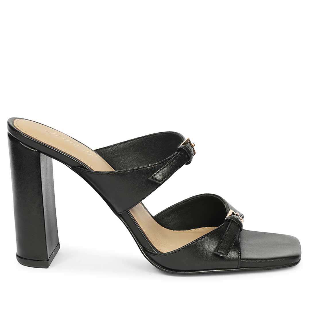 Saint Mallory Buckle Black Leather Heels