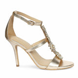 Saint Sydney Crystal Stone Metallic Gold Leather Stilettos