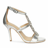 Saint Sydney Crystal Stone Metallic Silver Leather Stilettos