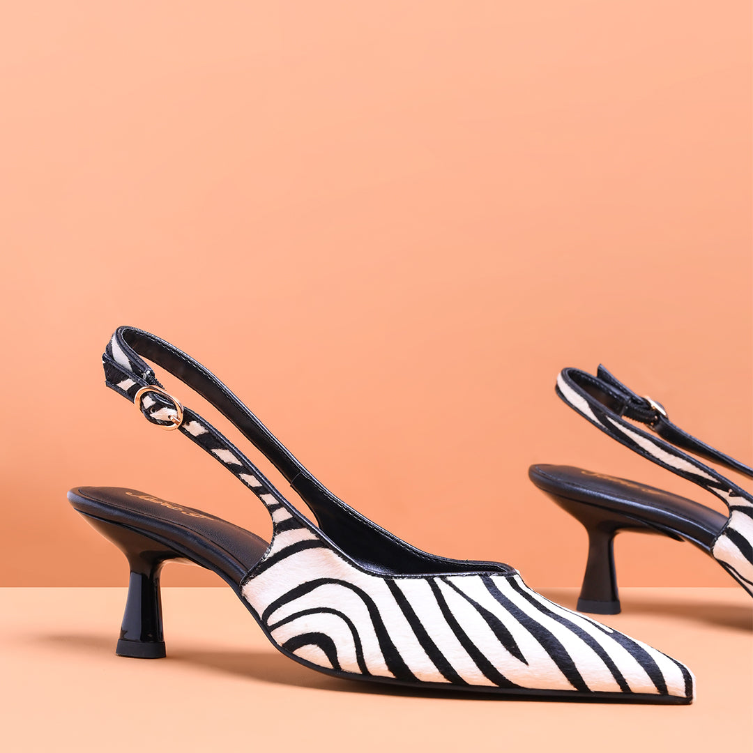 Saint Elara Zebra-Print Slingback Leather Pumps