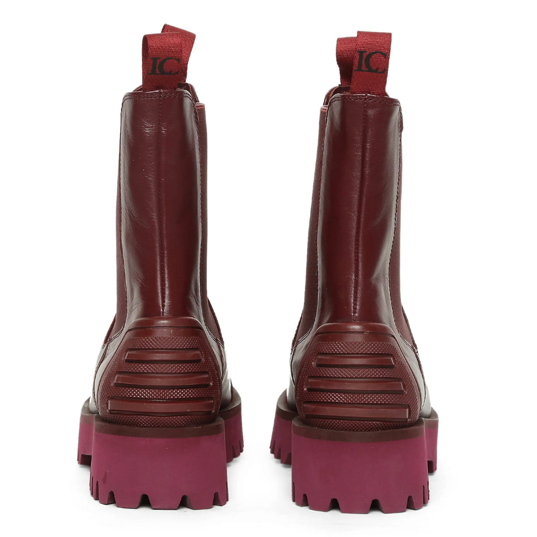 Burgundy leather high ankle boots by Saint Isla, a stylish blend of comfort and elegance for your fashion-forward look