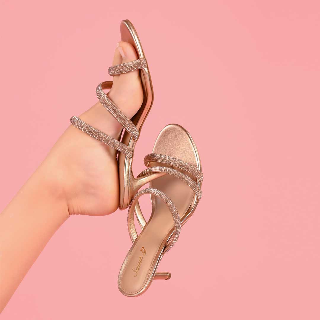Saint Layla Crystal Cord Rose  Gold Leather Stilettos