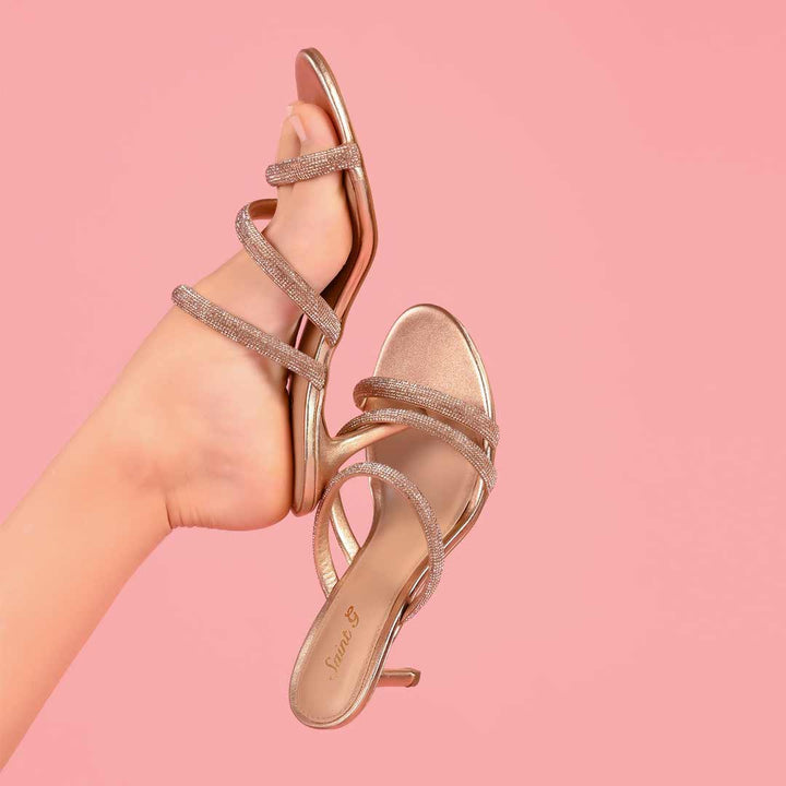 Saint Layla Crystal Cord Rose  Gold Leather Stilettos