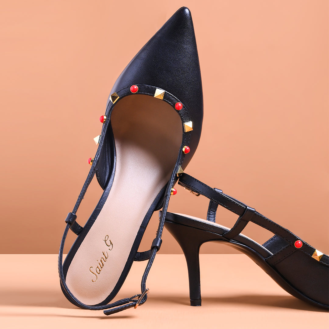 Saint Petra Studded Black Leather Pumps