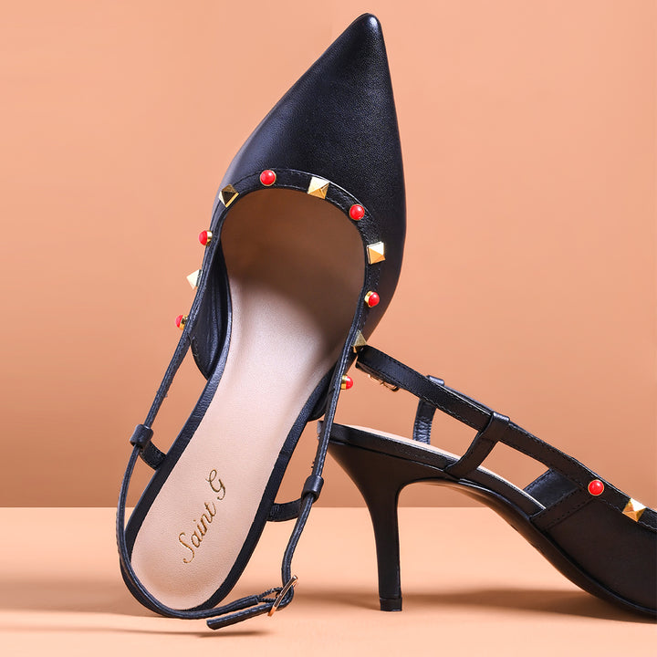 Saint Petra Studded Black Leather Pumps