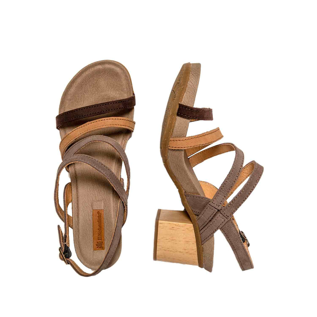 El Naturalista Multi Plume Embellished Leather Block Sandals with Buckle