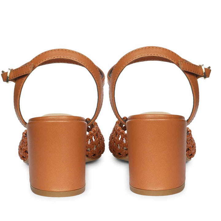 Saint Felicia Tan Woven Metallic Leather Block Heels