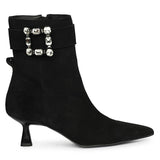 Saint Everly Crystal Buckle Black Suede Leather Ankle Boots