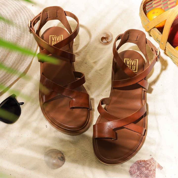 ViviBlu Tan Leather Platform Sandals