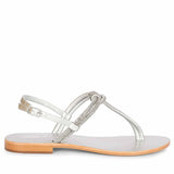 Saint Elsie Crystal Cord Silver Leather Flat Sandals