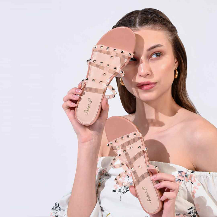 Saint Venera Metal Studded Blush Vegan Leather Flats