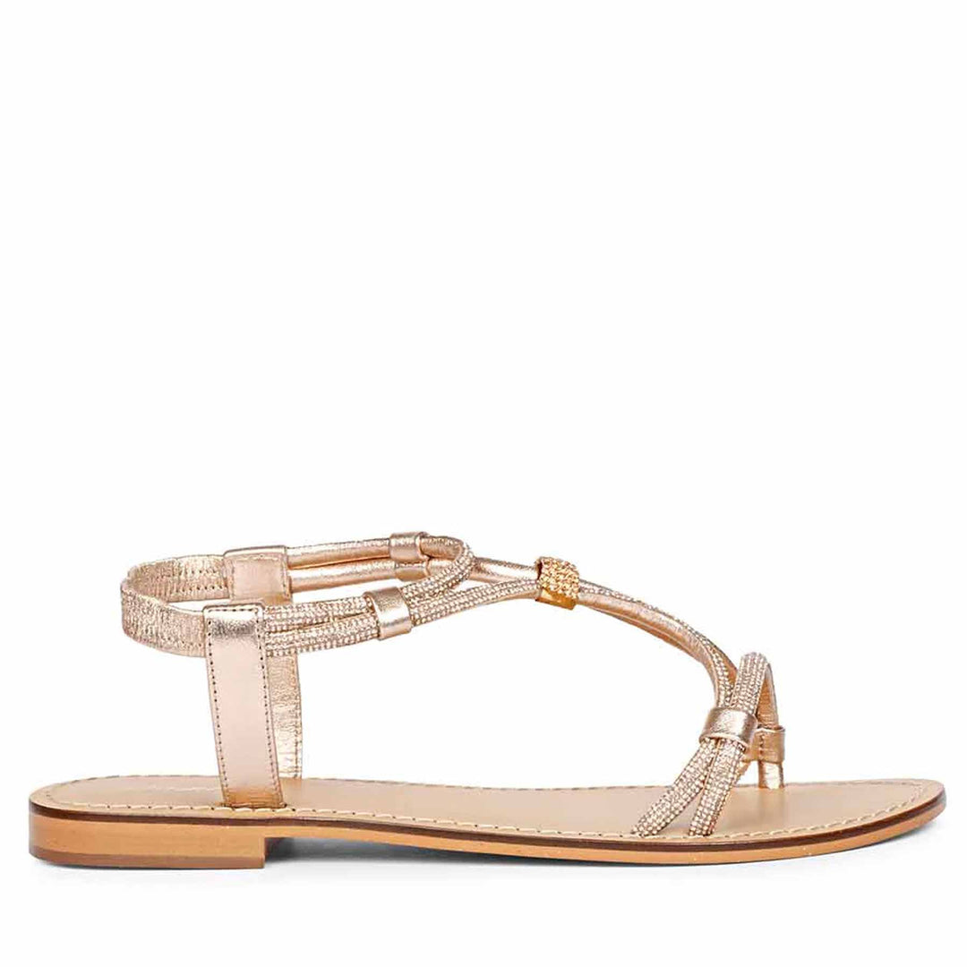 Saint Andrea Crystal Cord Rose Gold Leather Flat Sandals