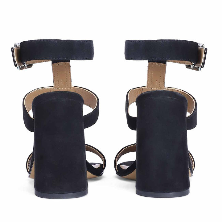 Saint Silvia Jewel Stone Decor Black Suede Leather Heels
