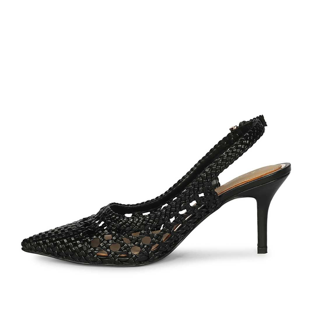 Saint Tamia Black  Hand Woven Leather Pumps