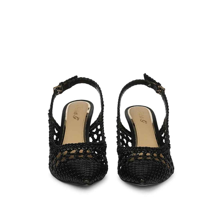 Saint Tamia Black  Hand Woven Leather Pumps
