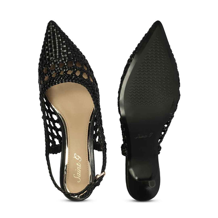 Saint Tamia Black  Hand Woven Leather Pumps