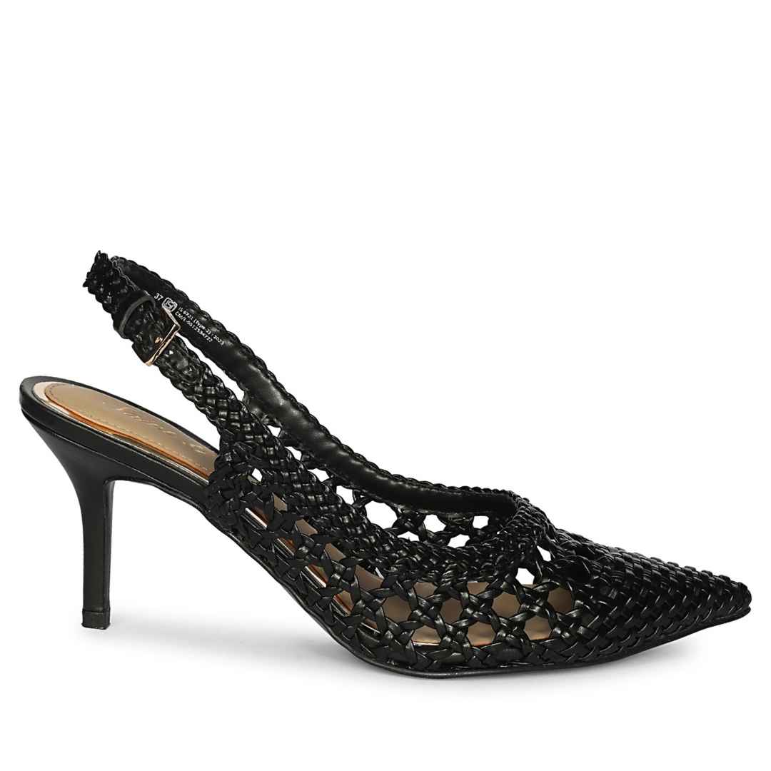 Saint Tamia Black  Hand Woven Leather Pumps