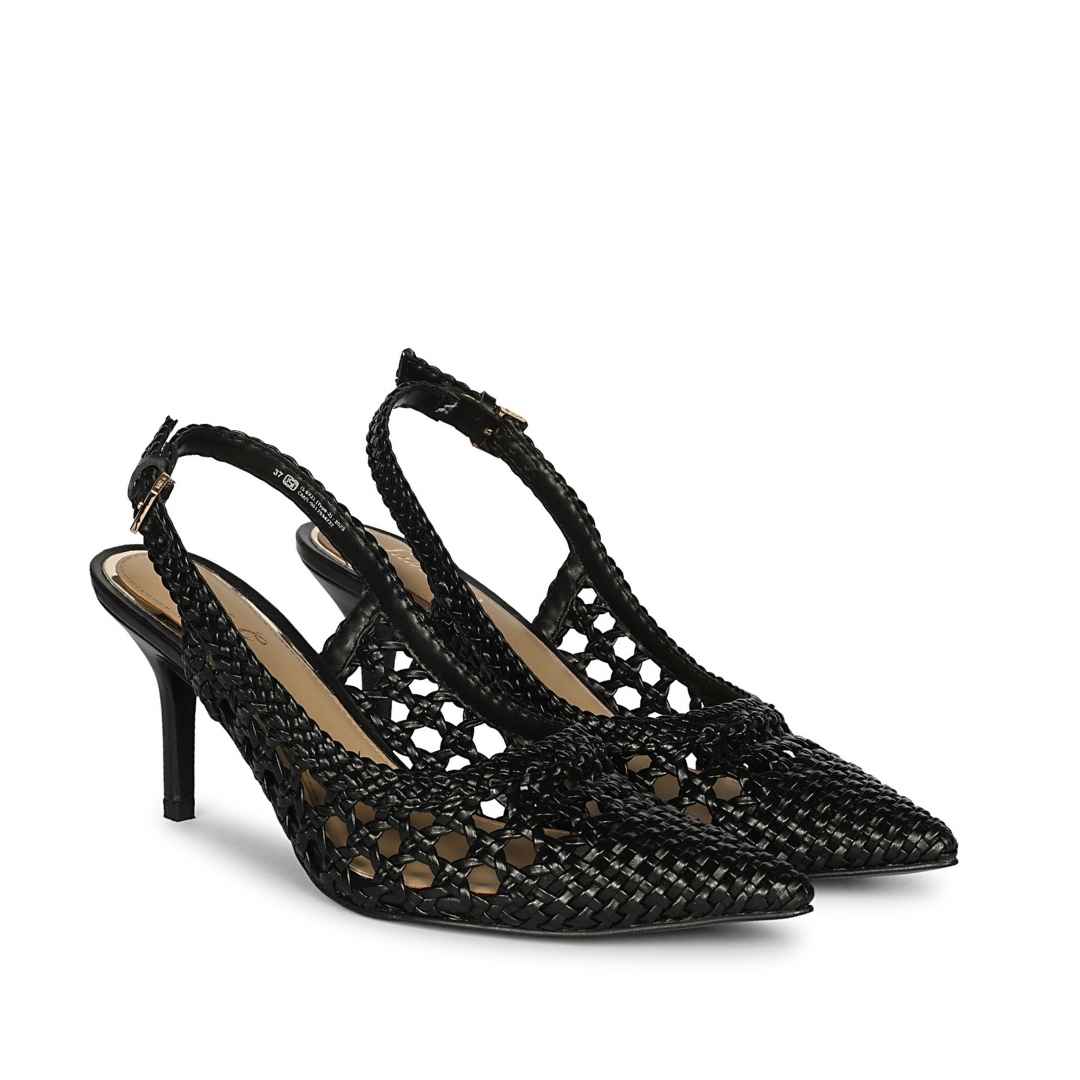 Saint Tamia Black  Hand Woven Leather Pumps