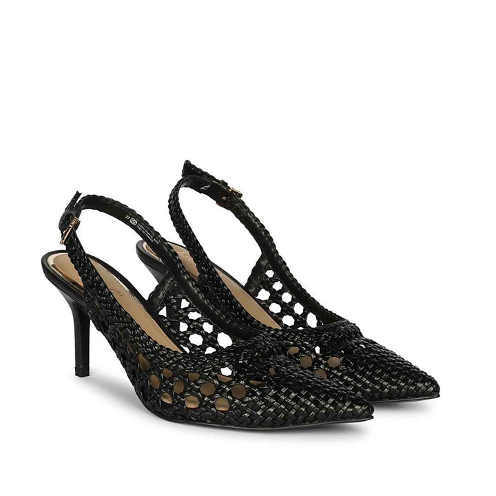 Saint Tamia Black  Hand Woven Leather Pumps