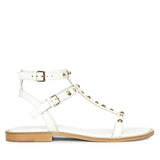 Saint Scarletta Gold Studs White Leather Sandals