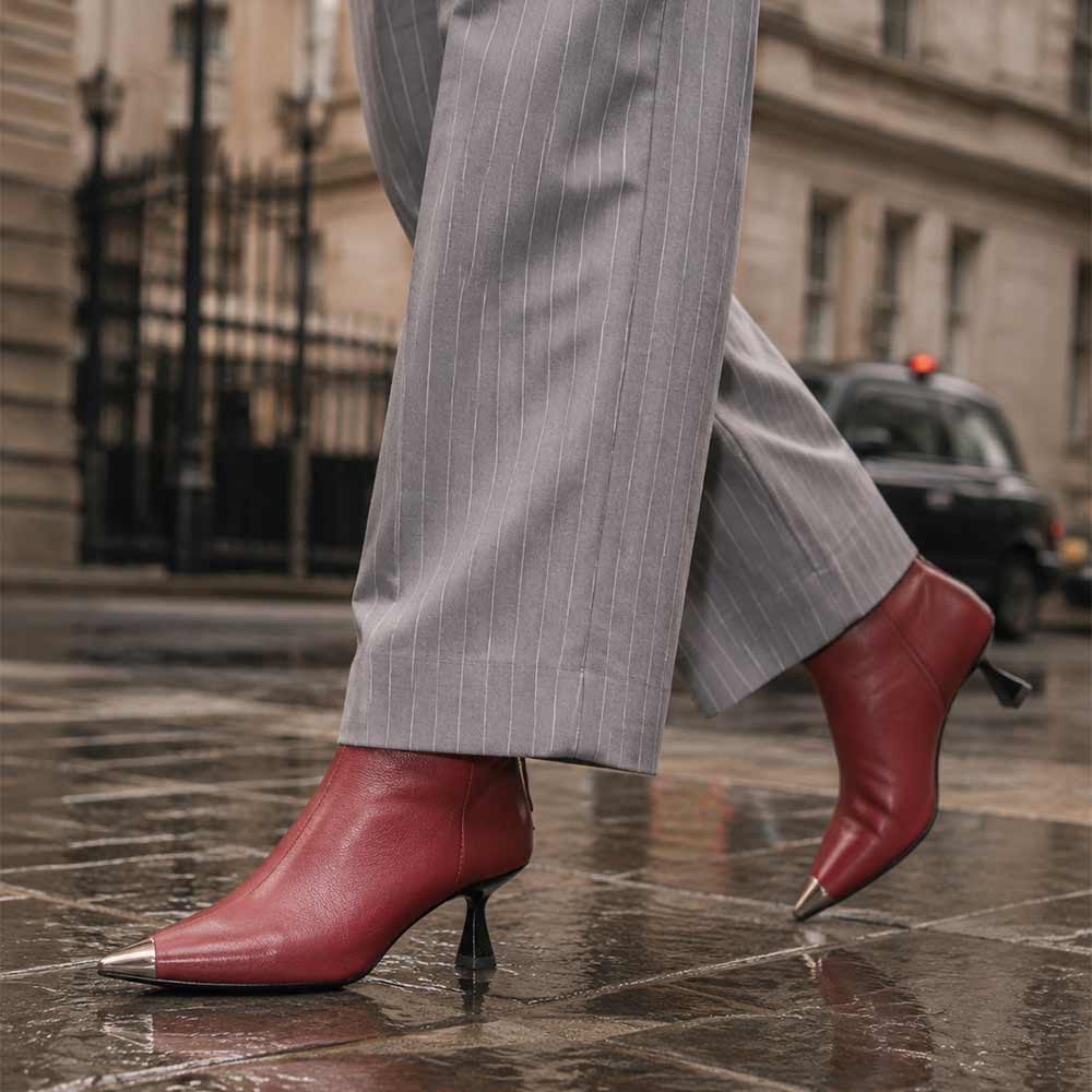 Saint Celvyn Bordo Leather Metal Capped Toe Ankle Boots