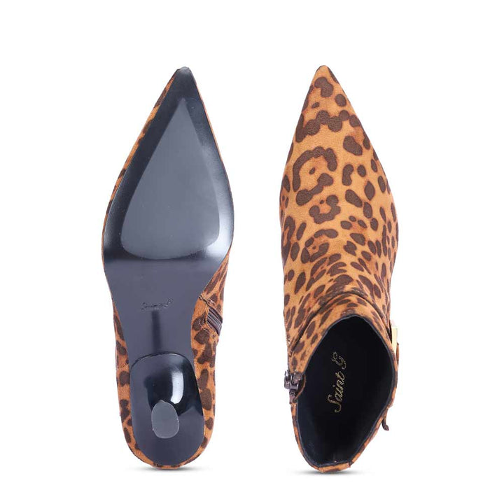 Saint Darcie Buckle Decor Leo Pony Print Ankle Boots