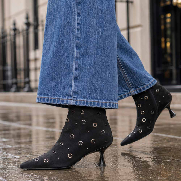 Saint Orla Black Suede Leather Eyelet Ankle Boots
