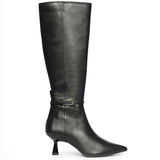 Saint Elara Buckle Embellished Black Leather Long Boots