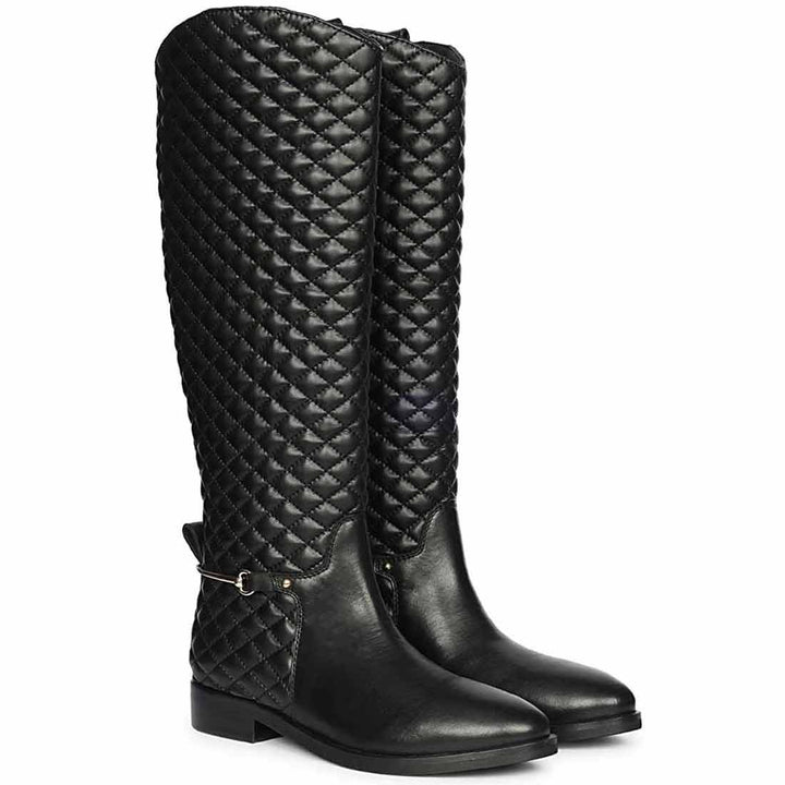 Saint Celestine Quilted Black Leather Long Boots
