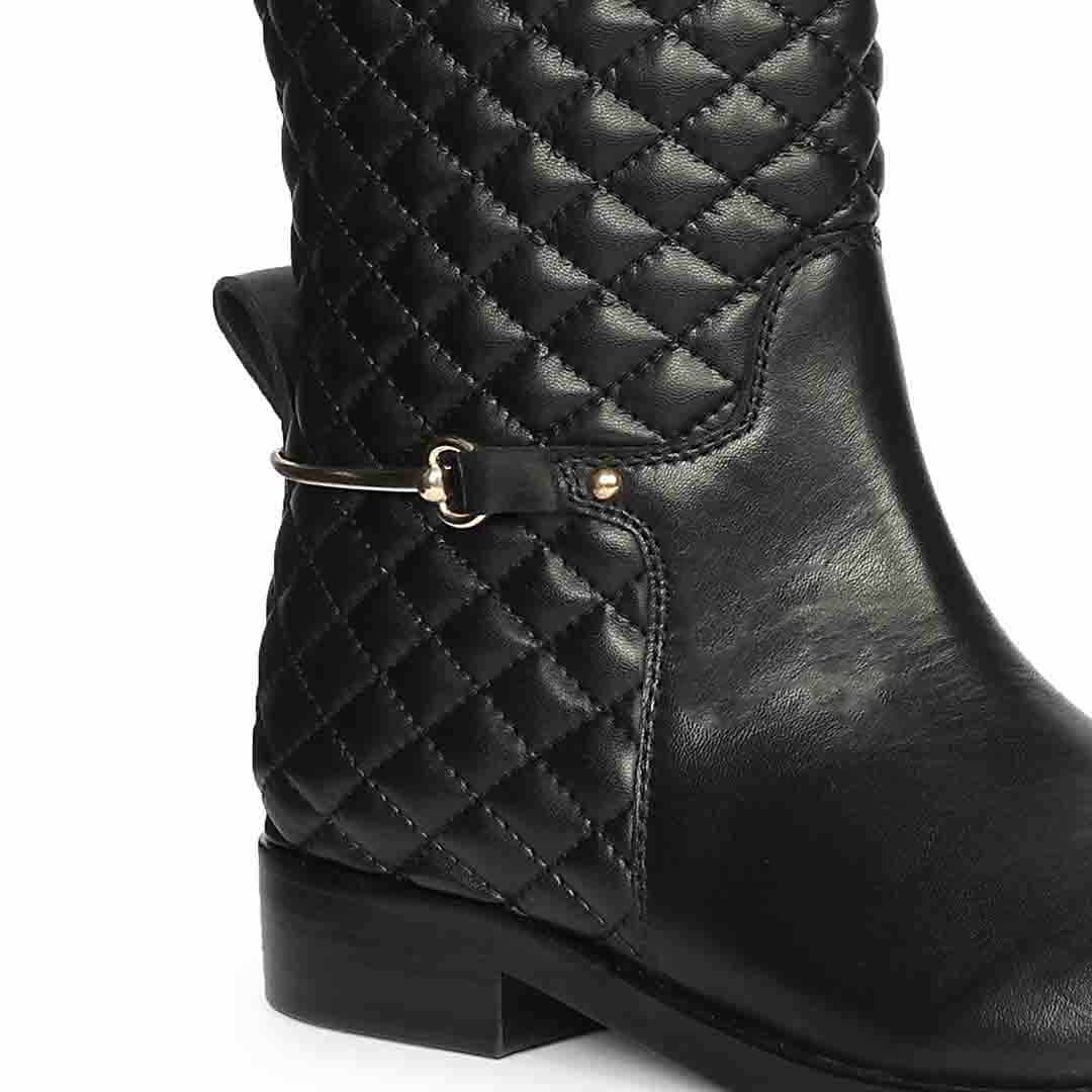 Saint Celestine Quilted Black Leather Long Boots