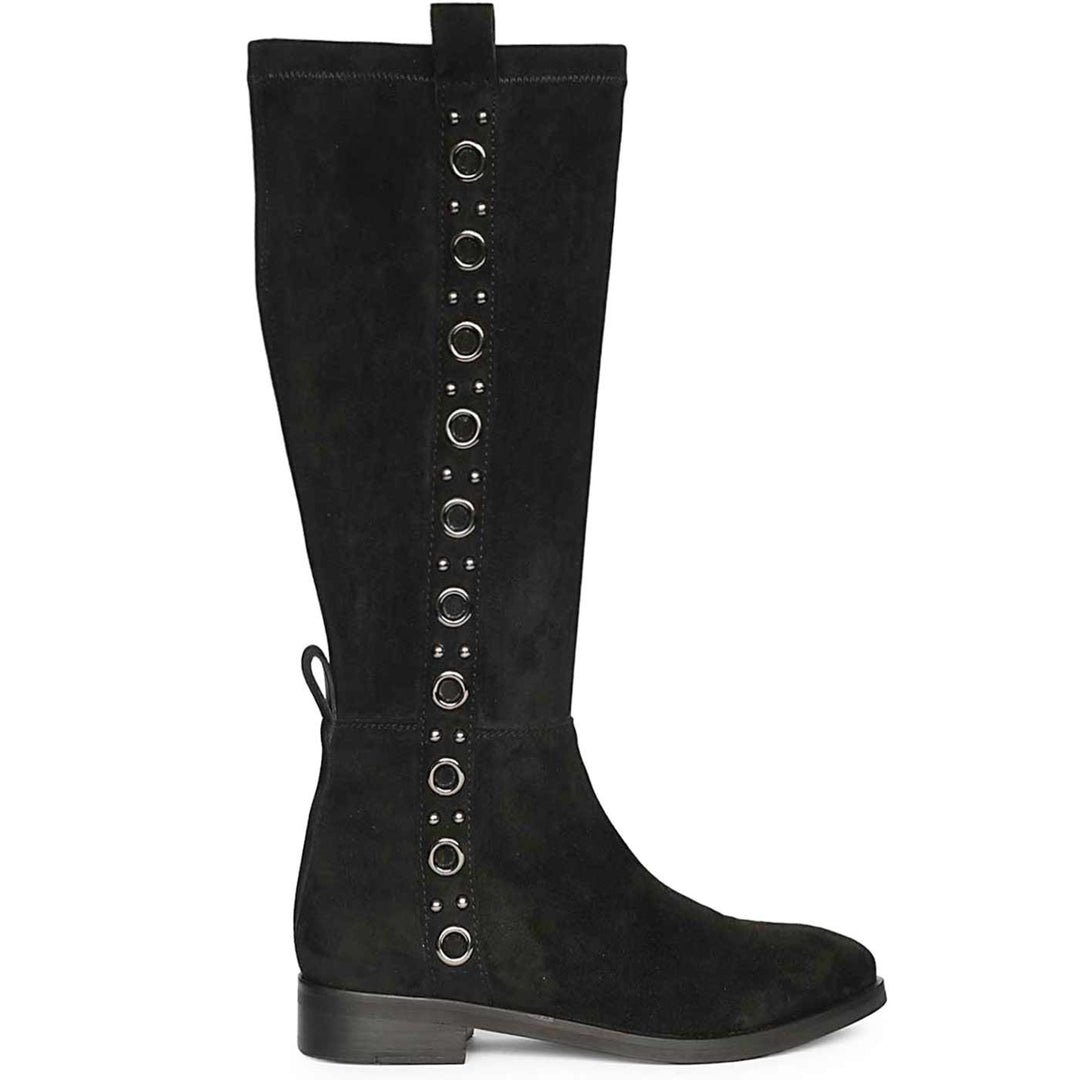 Saint Marlowe Eyelets Black Stretch Suede Long Boots