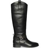Saint Soraya Studded Buckle Black Leather Long Boots