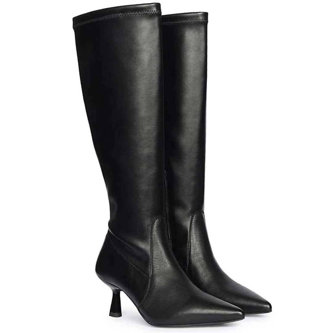 Saint Emilia Black Stretch Napa Kitten Heel Long Boots