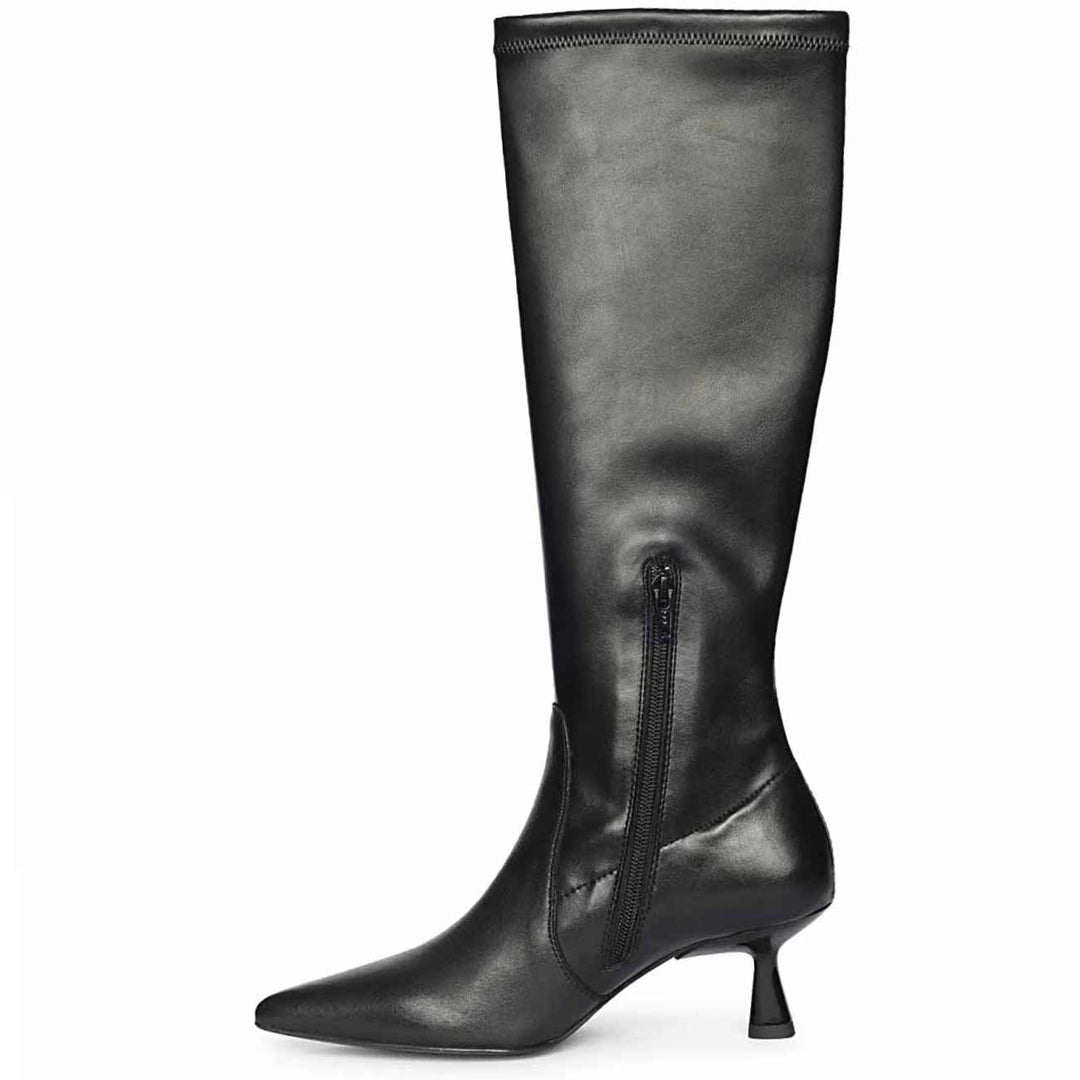 Saint Emilia Black Stretch Napa Kitten Heel Long Boots