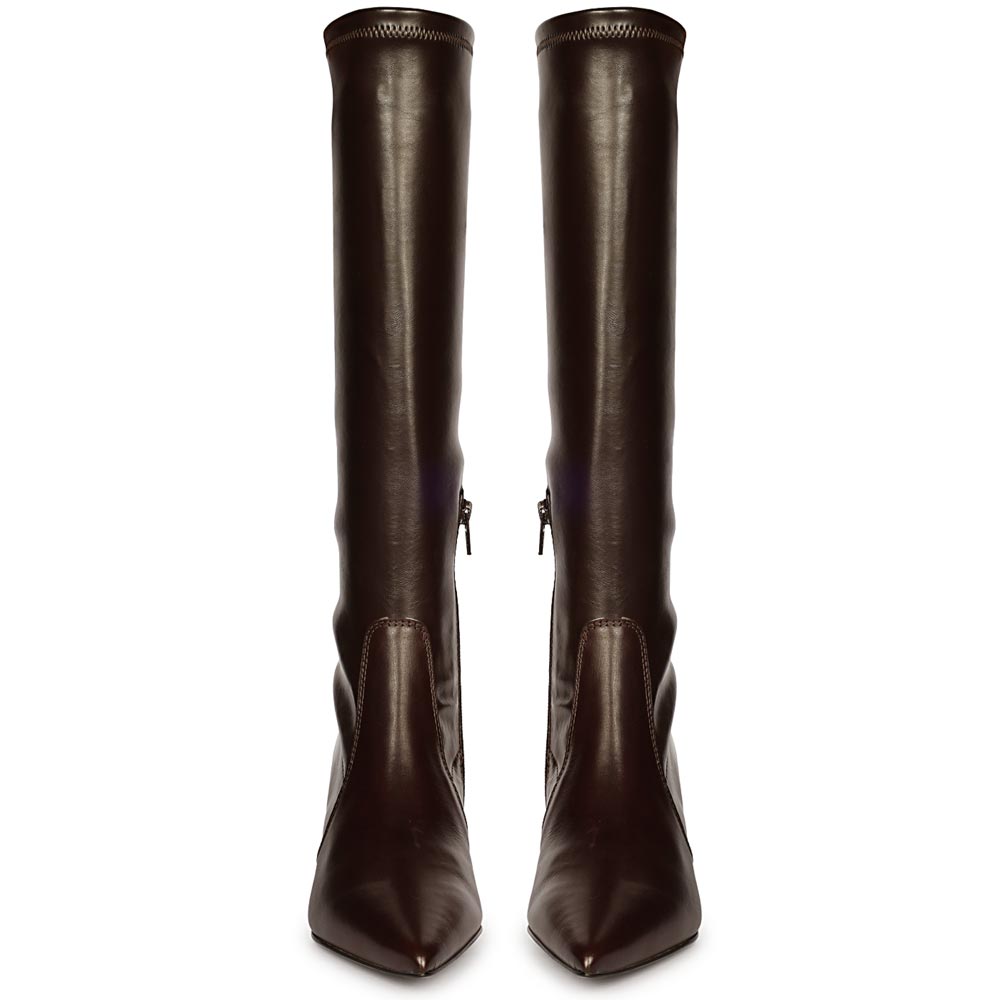 Saint Emilia Brown Stretch Napa Kitten Heel Long Boots