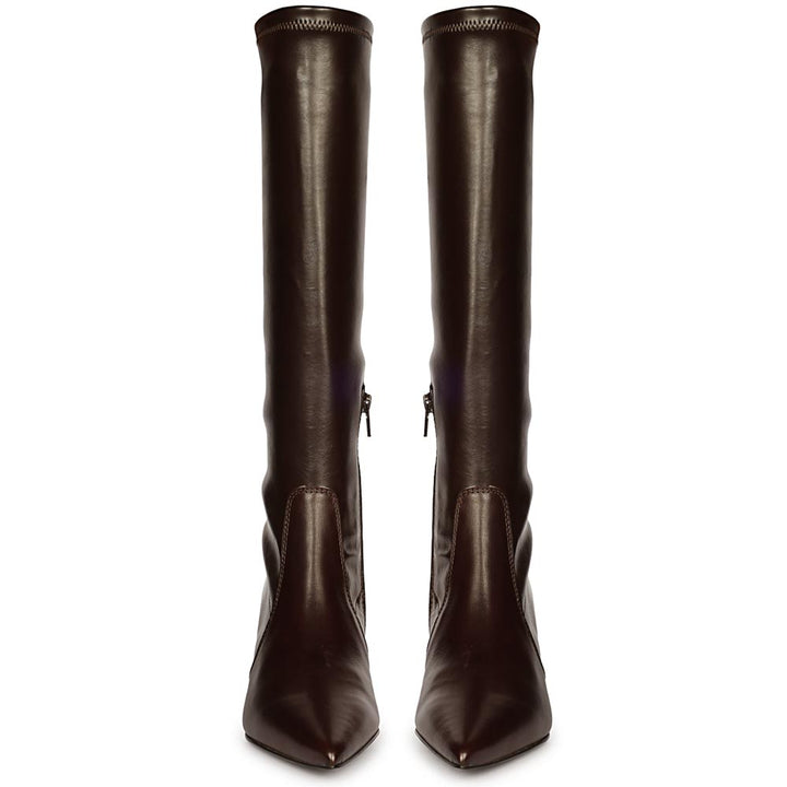 Saint Emilia Brown Stretch Napa Kitten Heel Long Boots