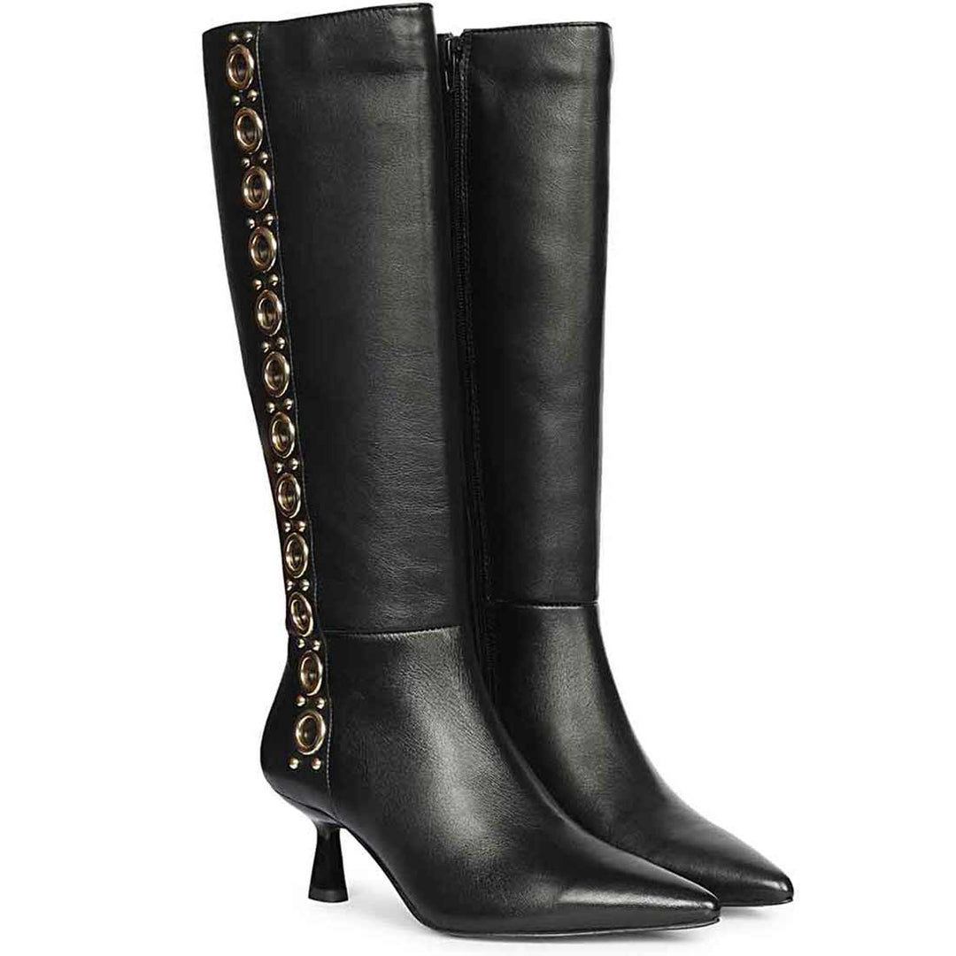 Saint Sadie Gold Metal Muse Black Leather Tall Boots