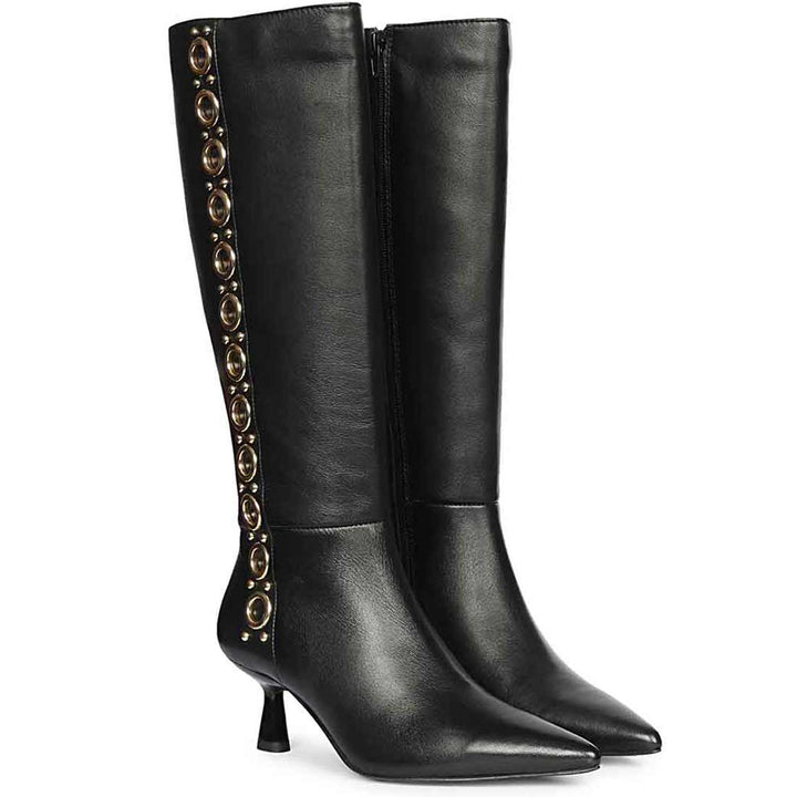 Saint Sadie Gold Metal Muse Black Leather Tall Boots