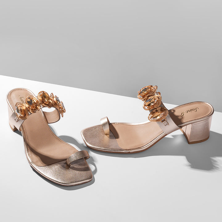 Saint Noreen Gold Embellished Leather Block Heels