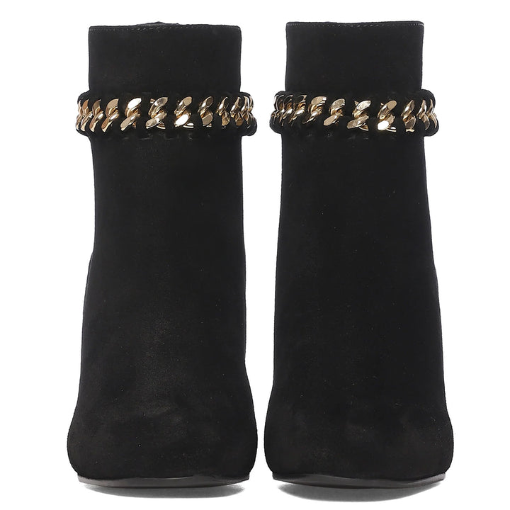 Amica Black Leather Metal Chain Décor Boots