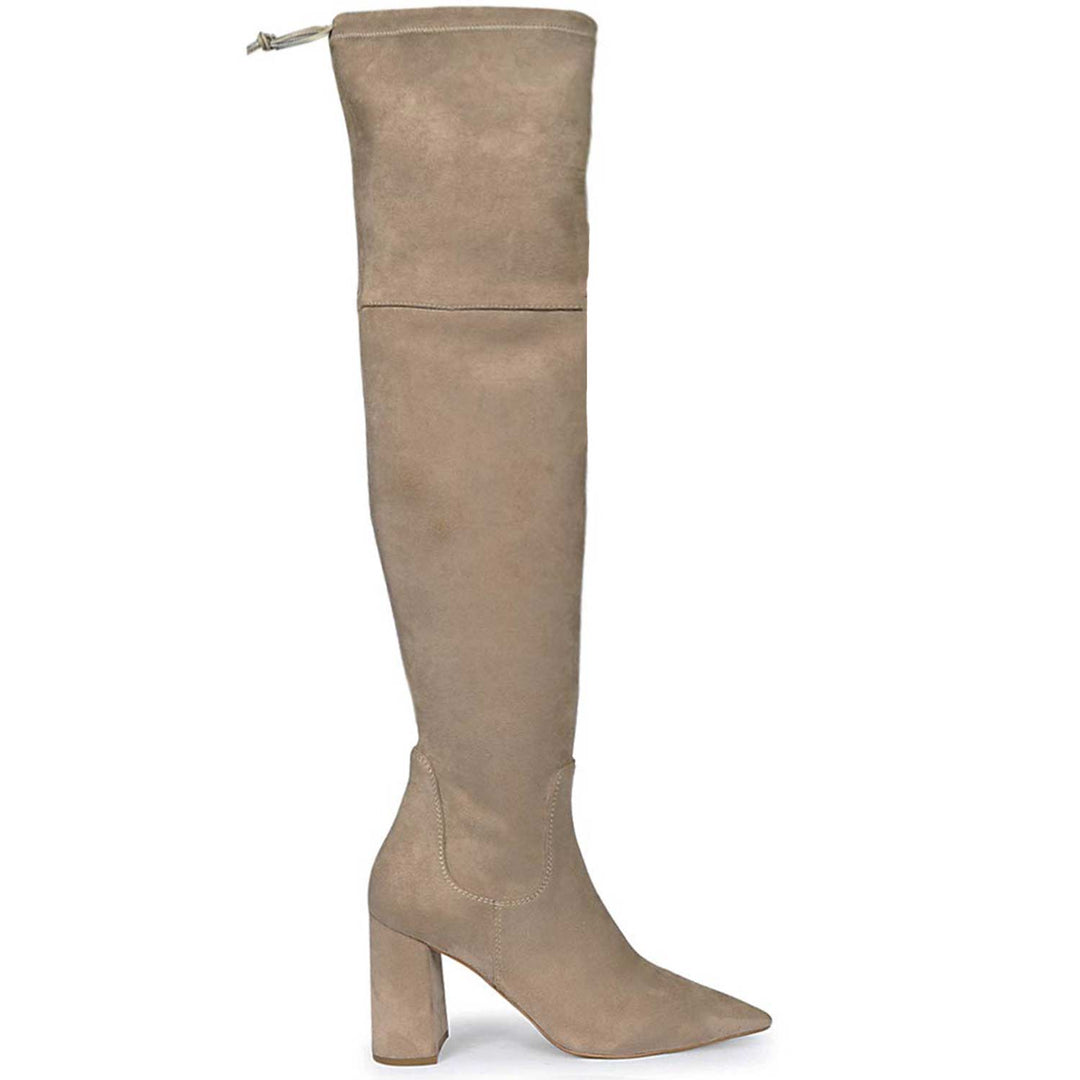 Saint Amara Taupe Stretch Suede Thigh High Boots