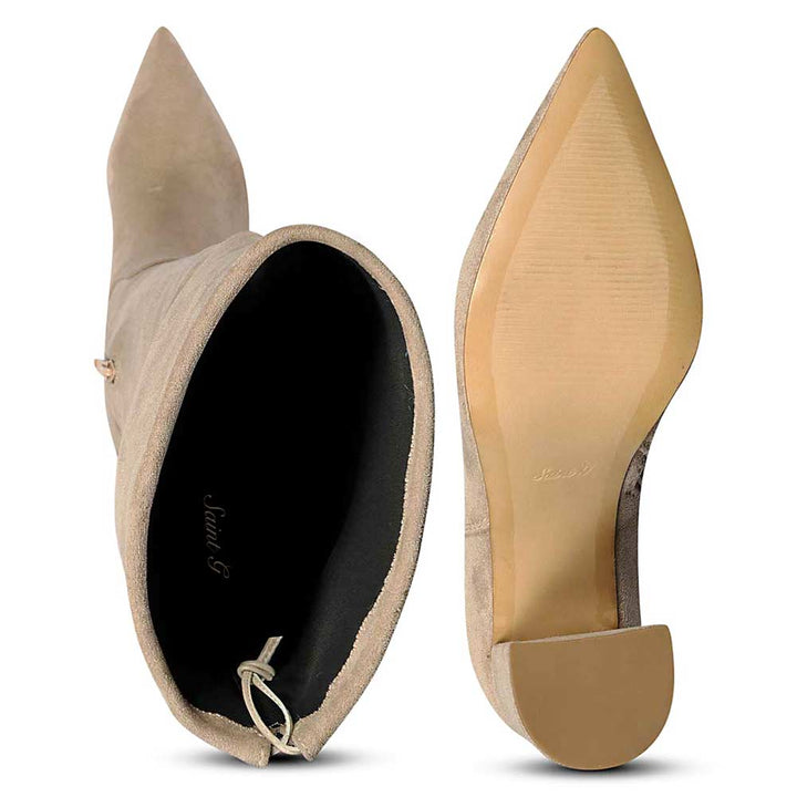 Saint Amara Taupe Stretch Suede Thigh High Boots