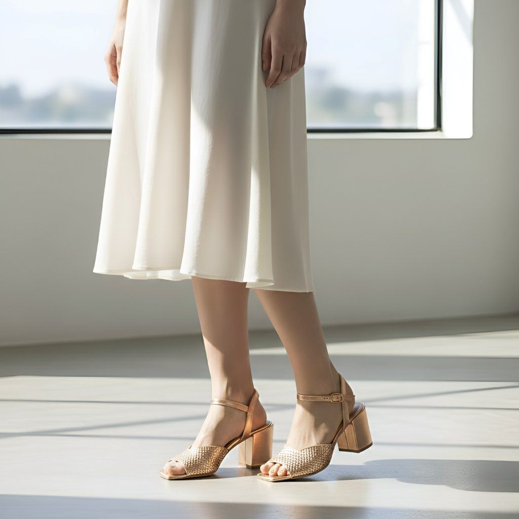 Saint Athena Cipria Metallic Hand Woven Leather Heels