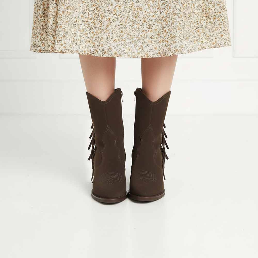 Saint Manon Brown Suede Leather Fringe Ankle Boots