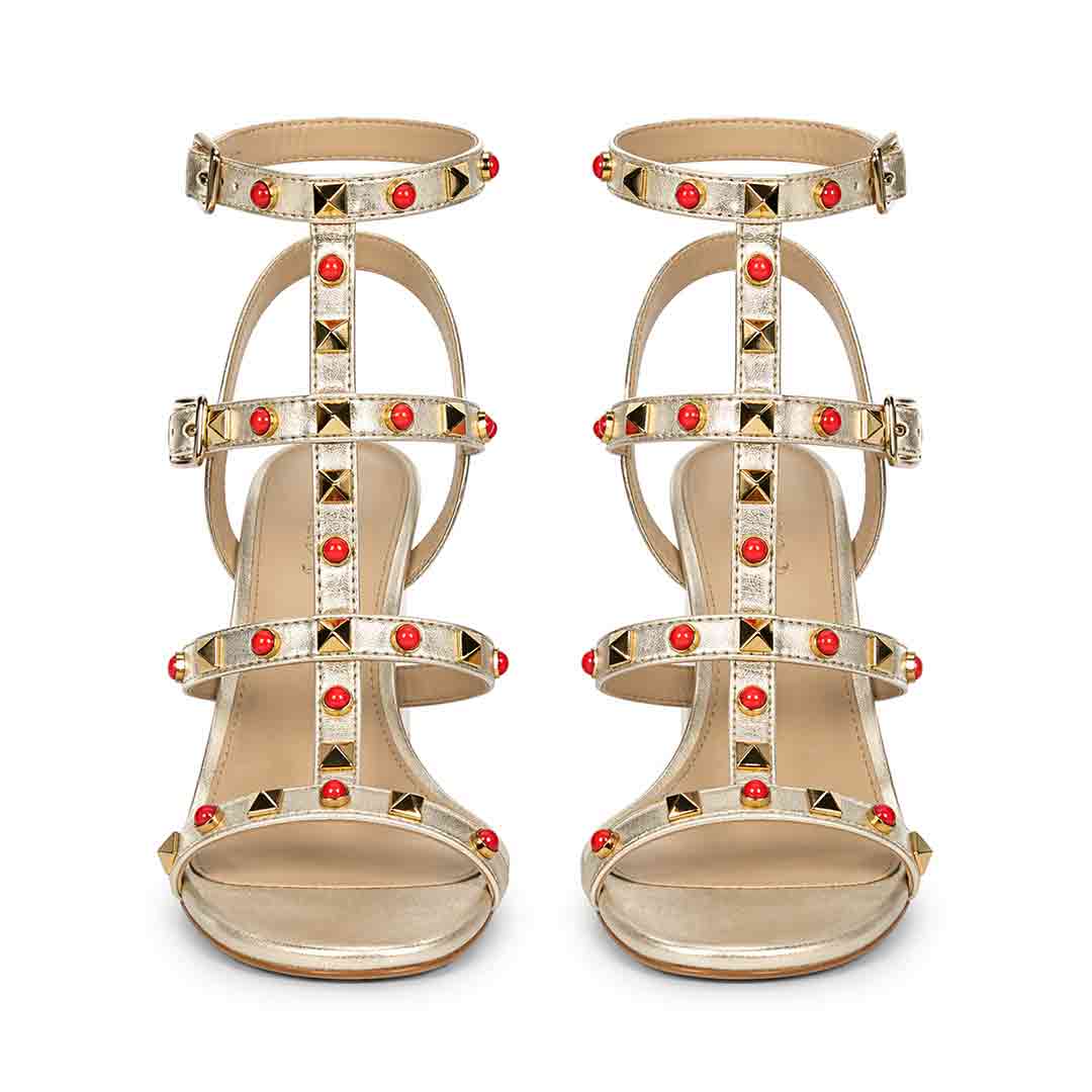 Saint Lorien Platin Leather Studded Block Heels