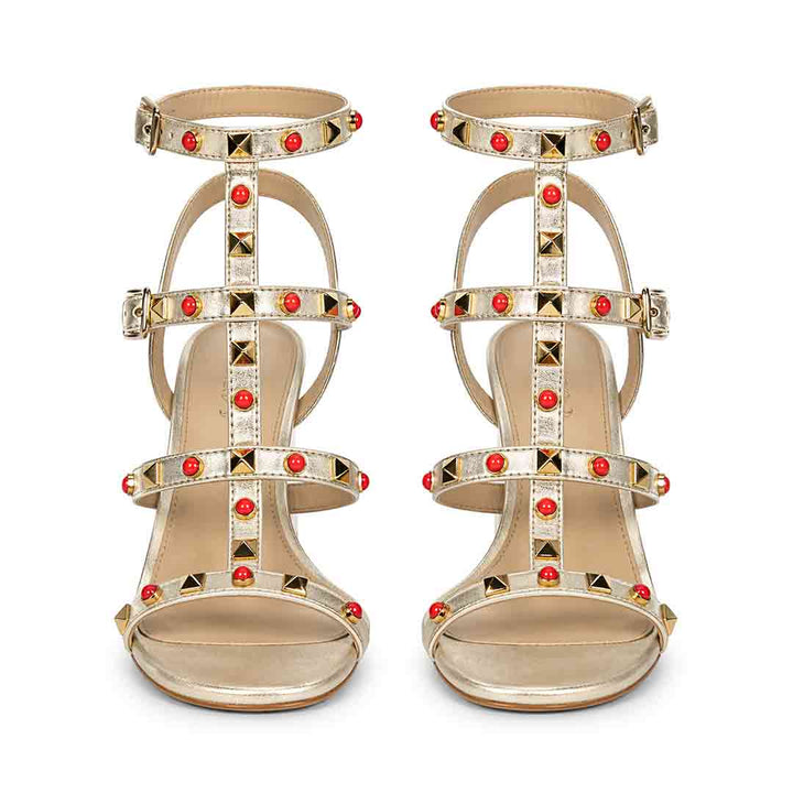 Saint Lorien Platin Leather Studded Block Heels