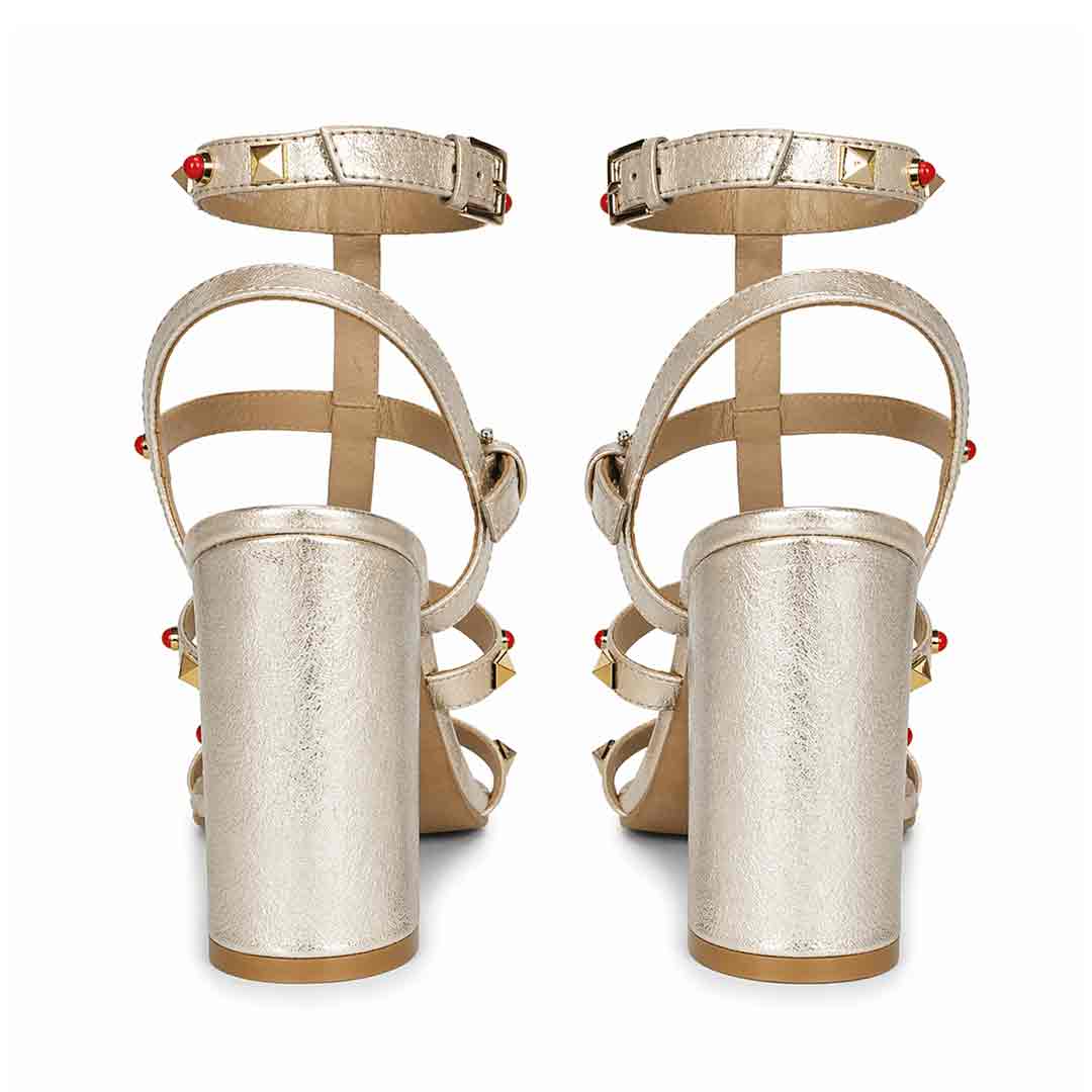 Saint Lorien Platin Leather Studded Block Heels