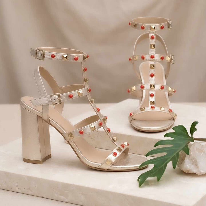 Saint Lorien Platin Leather Studded Block Heels